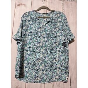 Roz‎ & Ali Women's Floral Print V-Neck Ruffle Sleeve Top XL